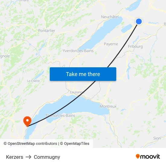 Kerzers to Commugny map