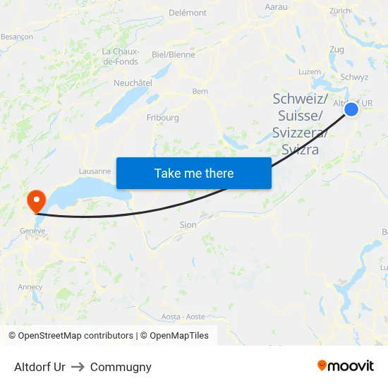 Altdorf Ur to Commugny map
