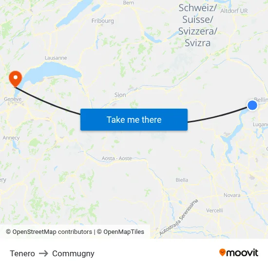 Tenero to Commugny map