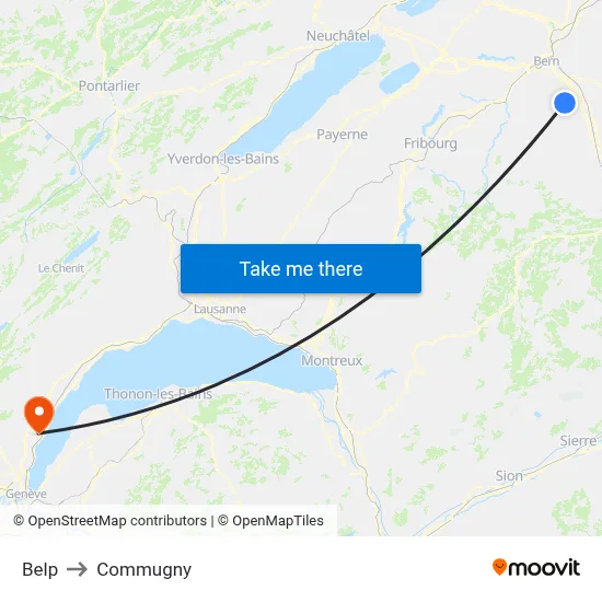 Belp to Commugny map