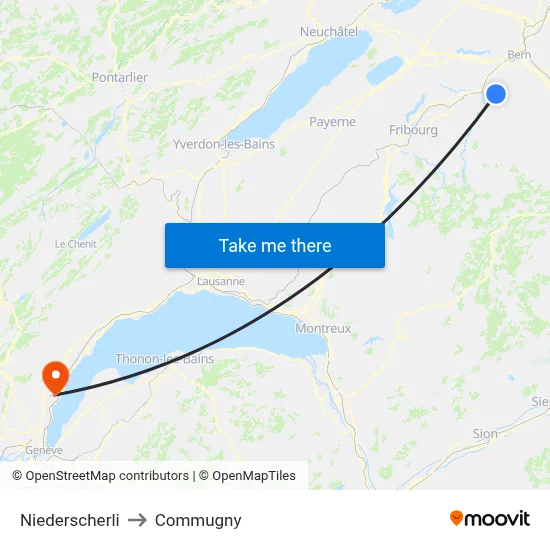 Niederscherli to Commugny map