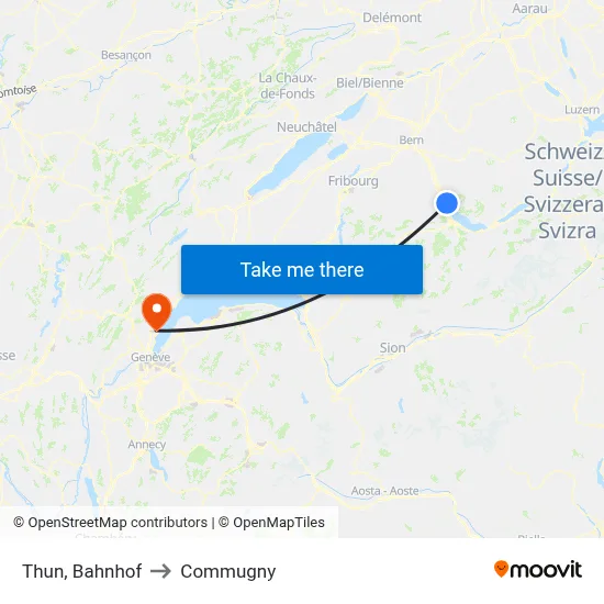 Thun, Bahnhof to Commugny map