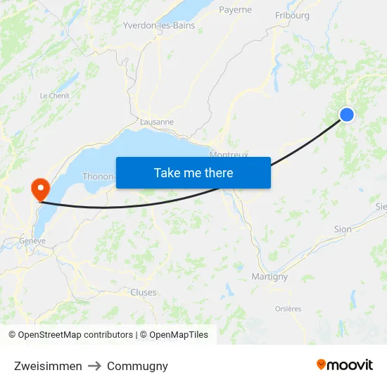 Zweisimmen to Commugny map