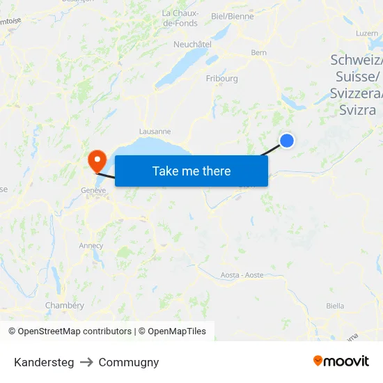 Kandersteg to Commugny map