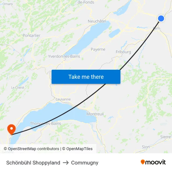Schönbühl Shoppyland to Commugny map