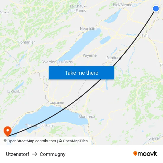 Utzenstorf to Commugny map