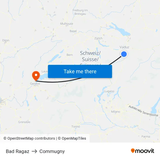 Bad Ragaz to Commugny map