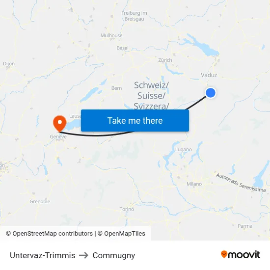 Untervaz-Trimmis to Commugny map