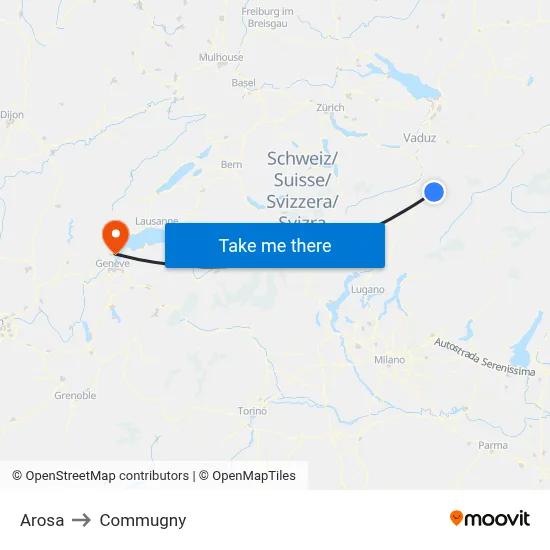 Arosa to Commugny map