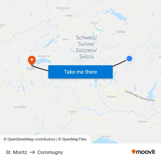 St. Moritz to Commugny map
