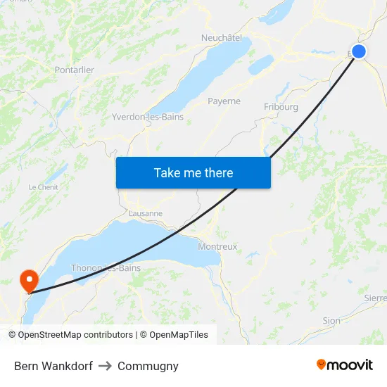 Bern Wankdorf to Commugny map
