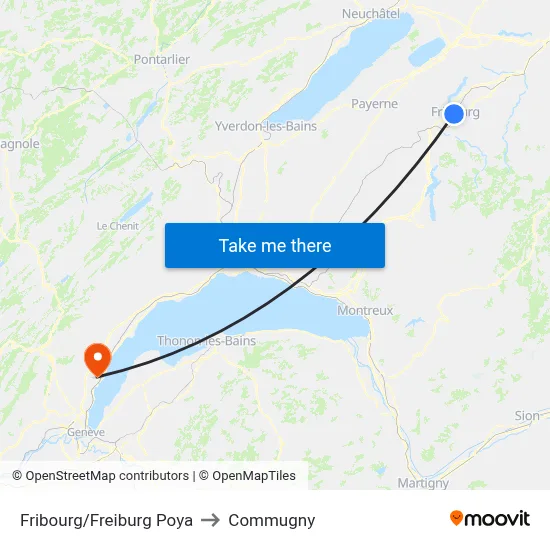 Fribourg/Freiburg Poya to Commugny map