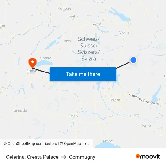Celerina, Cresta Palace to Commugny map