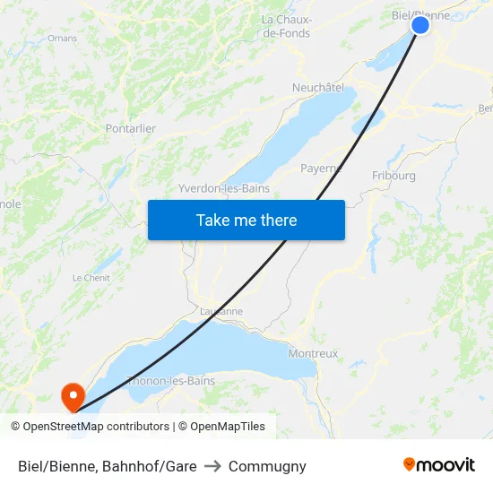 Biel/Bienne, Bahnhof/Gare to Commugny map