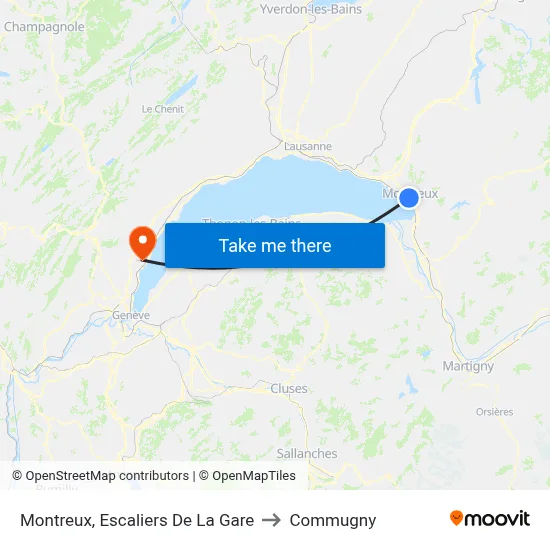 Montreux, Escaliers De La Gare to Commugny map