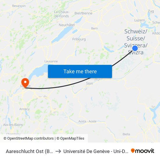 Aareschlucht Ost (Bahn) to Université De Genève - Uni-Dufour map