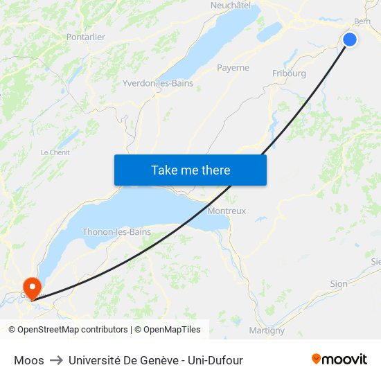 Moos to Université De Genève - Uni-Dufour map