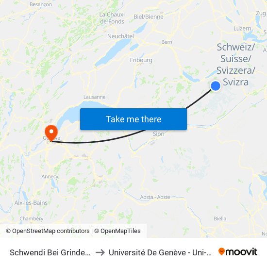 Schwendi Bei Grindelwald to Université De Genève - Uni-Dufour map