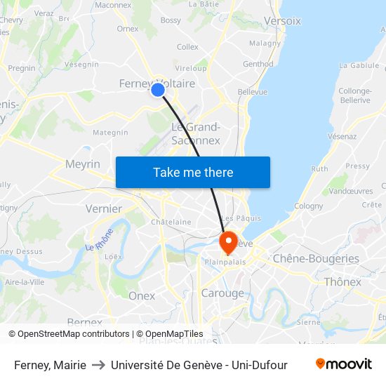 Ferney, Mairie to Université De Genève - Uni-Dufour map
