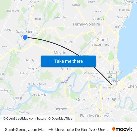 Saint-Genis, Jean Monnet to Université De Genève - Uni-Dufour map