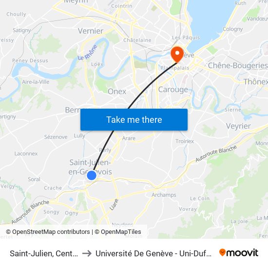 Saint-Julien, Centre to Université De Genève - Uni-Dufour map