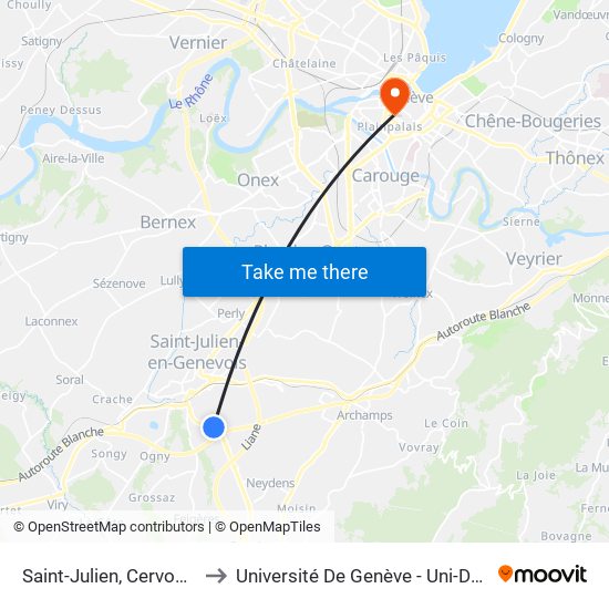 Saint-Julien, Cervonnex to Université De Genève - Uni-Dufour map
