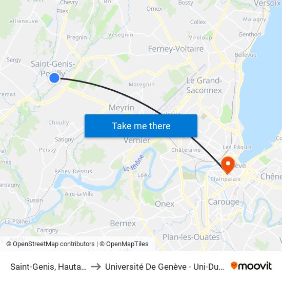 Saint-Genis, Hautains to Université De Genève - Uni-Dufour map