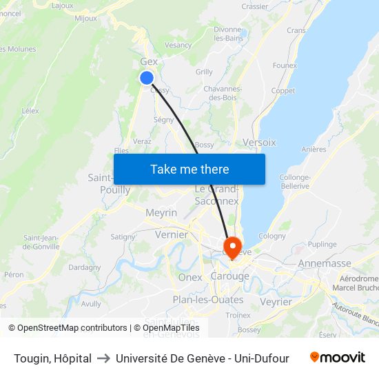 Tougin, Hôpital to Université De Genève - Uni-Dufour map