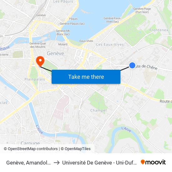 Genève, Amandolier to Université De Genève - Uni-Dufour map