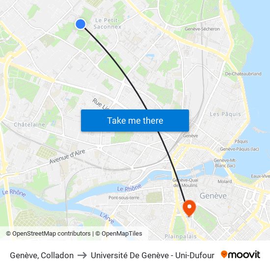 Genève, Colladon to Université De Genève - Uni-Dufour map