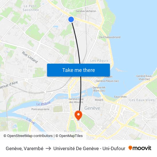 Genève, Varembé to Université De Genève - Uni-Dufour map