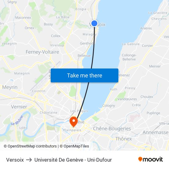 Versoix to Université De Genève - Uni-Dufour map