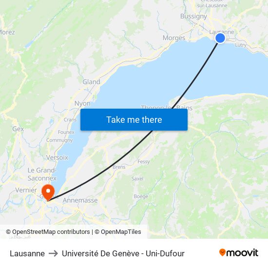 Lausanne to Université De Genève - Uni-Dufour map
