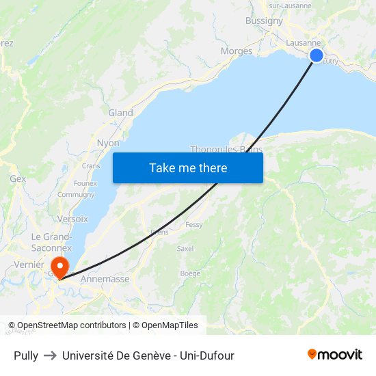 Pully to Université De Genève - Uni-Dufour map