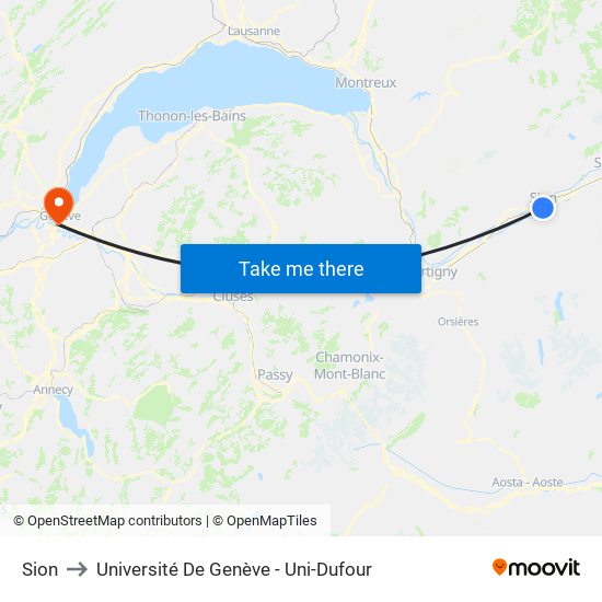 Sion to Université De Genève - Uni-Dufour map