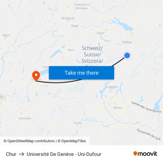 Chur to Université De Genève - Uni-Dufour map