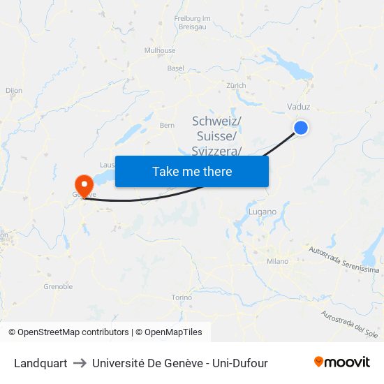 Landquart to Université De Genève - Uni-Dufour map