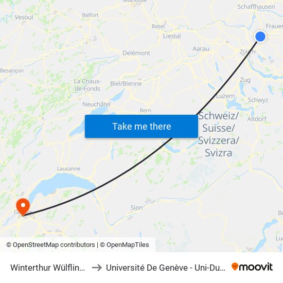 Winterthur Wülflingen to Université De Genève - Uni-Dufour map