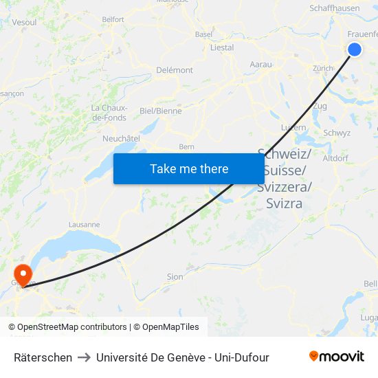 Räterschen to Université De Genève - Uni-Dufour map