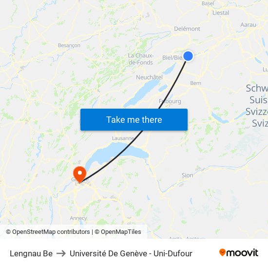 Lengnau Be to Université De Genève - Uni-Dufour map