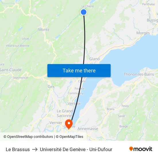 Le Brassus to Université De Genève - Uni-Dufour map