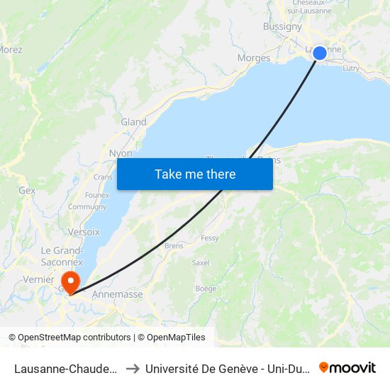 Lausanne-Chauderon to Université De Genève - Uni-Dufour map