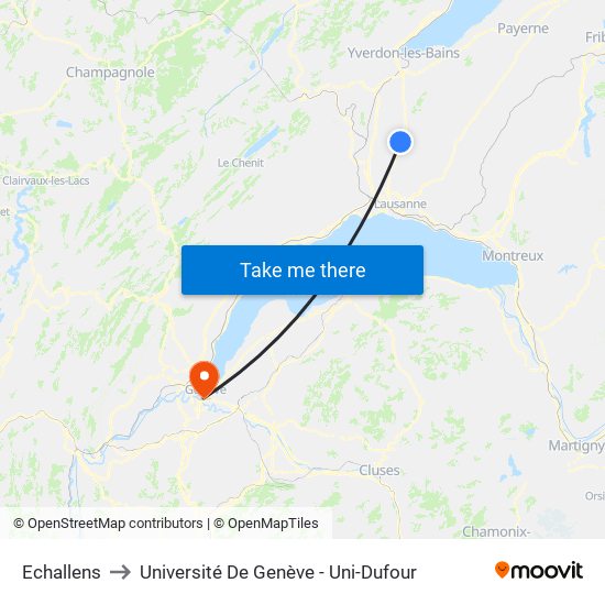Echallens to Université De Genève - Uni-Dufour map