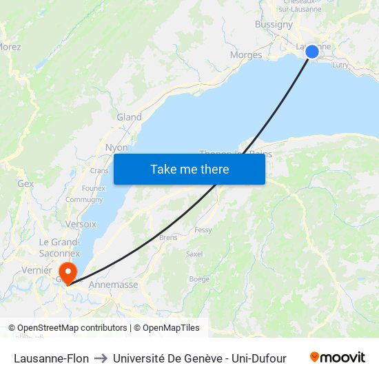 Lausanne-Flon to Université De Genève - Uni-Dufour map