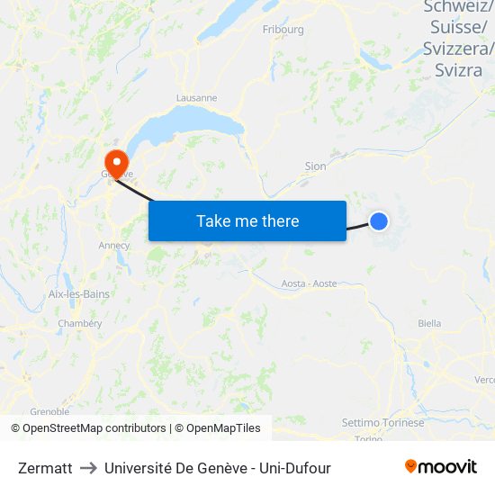 Zermatt to Université De Genève - Uni-Dufour map