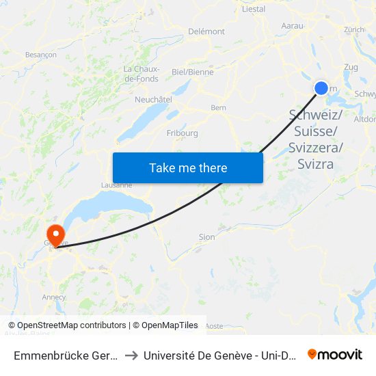 Emmenbrücke Gersag to Université De Genève - Uni-Dufour map