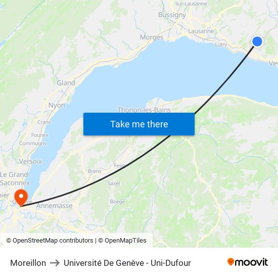 Moreillon to Université De Genève - Uni-Dufour map