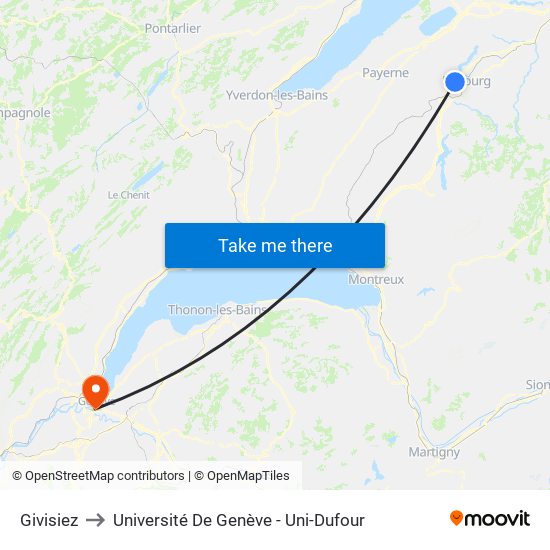 Givisiez to Université De Genève - Uni-Dufour map