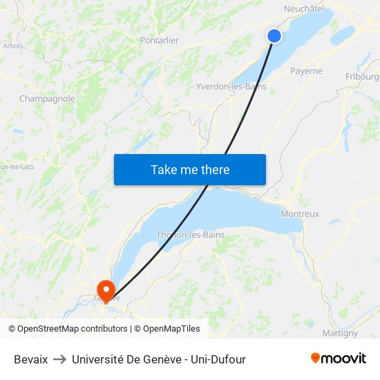 Bevaix to Université De Genève - Uni-Dufour map