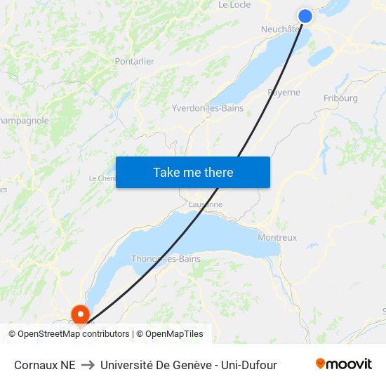 Cornaux NE to Université De Genève - Uni-Dufour map